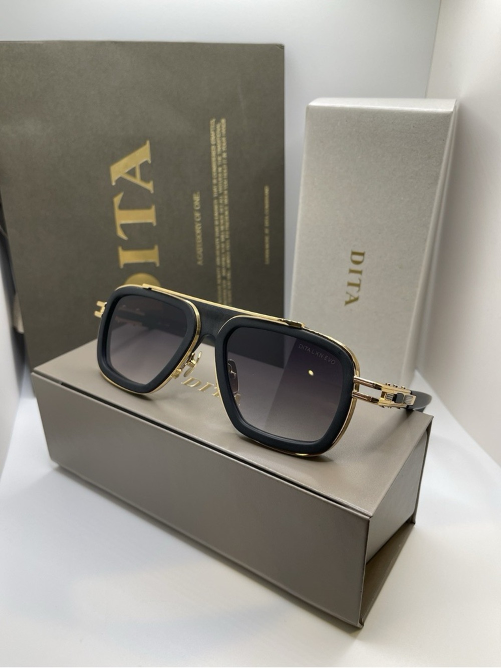 DITA Black & Gold Square Gradient Sunglasses